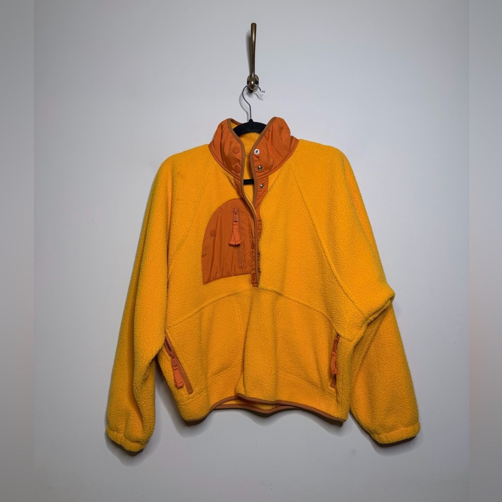 Free People Hit The Slopes Colorblock Fleece Pullover in Orange Combo - Picture 2 of 5
